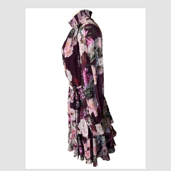 Alex Marie 14 Burgundy Plum Gray Long Sleeve Dress Stretch Career Church NEW - Picture 4 of 16